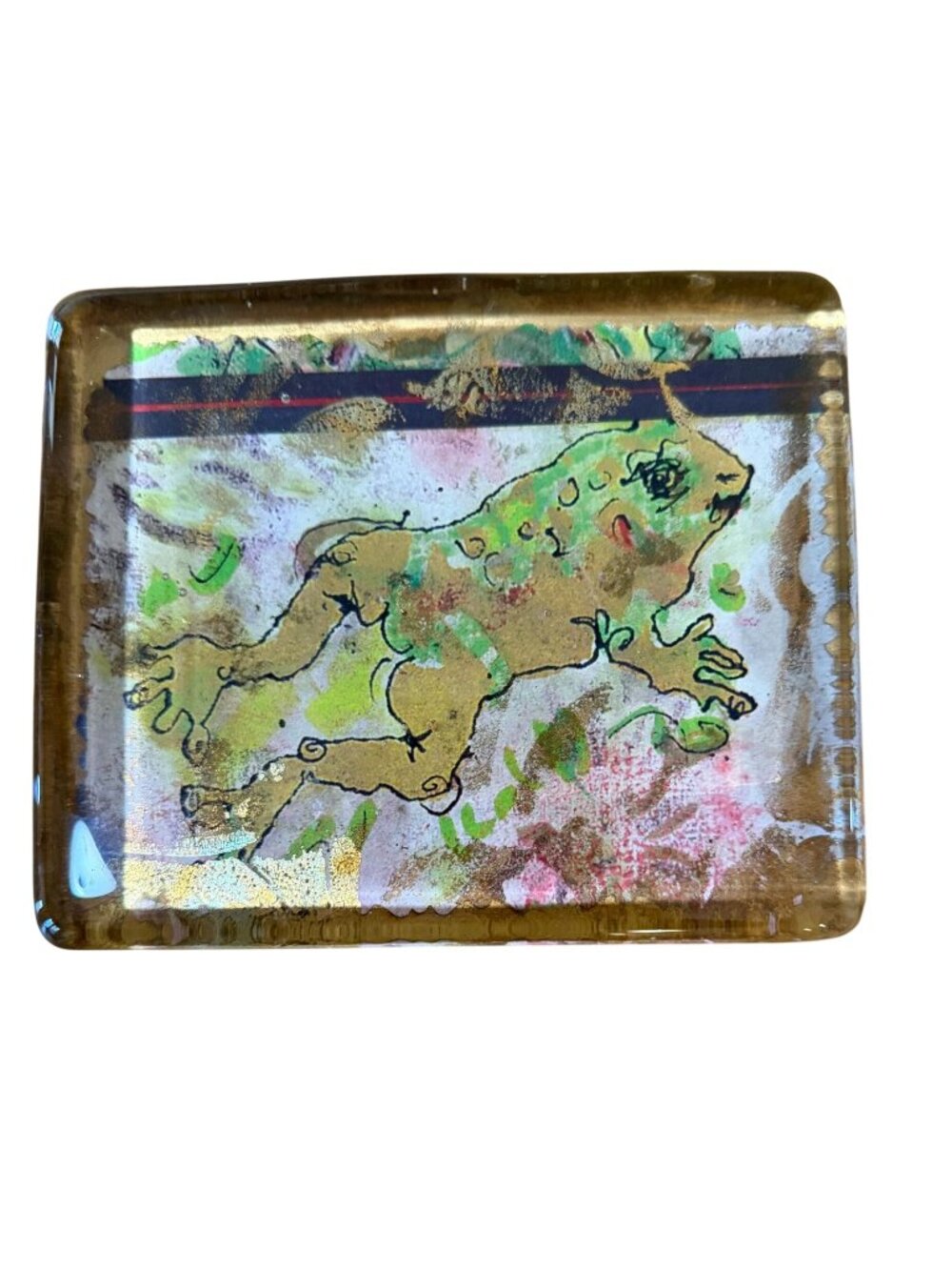 Handmade Glass Paperweight With Frog Artwork Signed By Wilder 2004 4x3 Inches